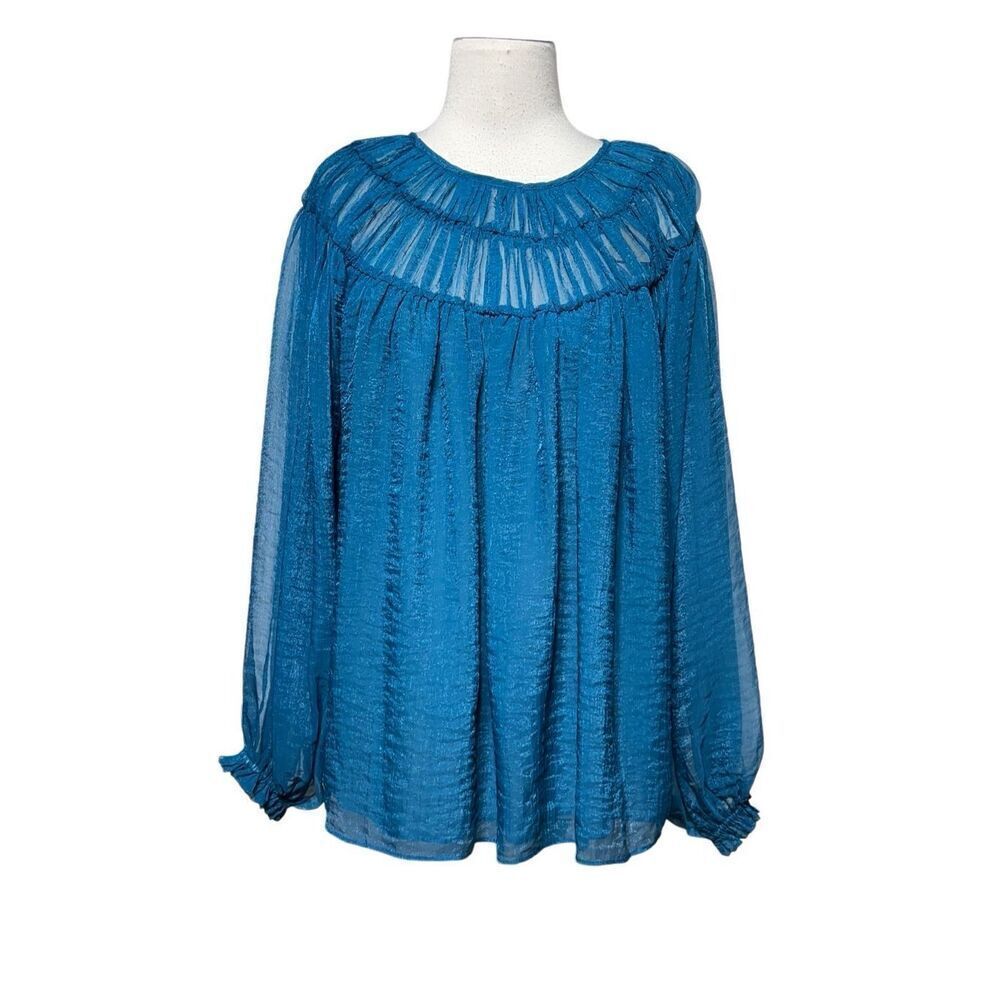 DO + BE Turquoise Long Sleeve NWT Shimmery Chiffon Blouse Size Medium